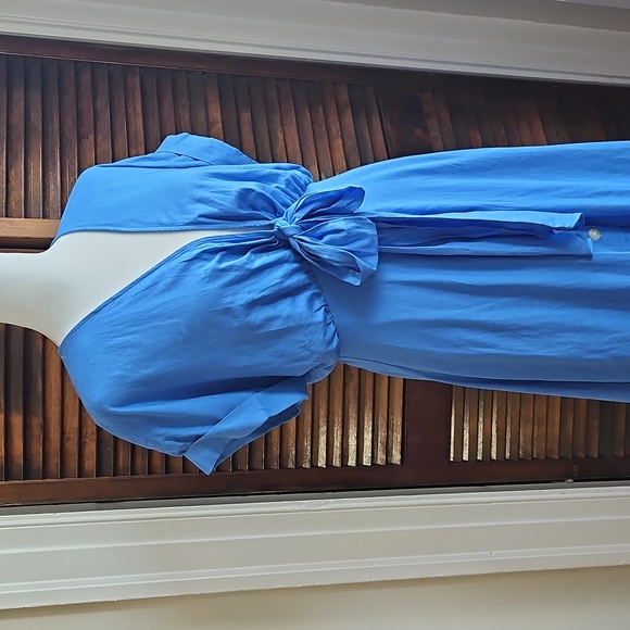 NWT - Maeve by Anthropologie Linen Blend Blue Midi Dress with Tie Front - Picture 3 of 13